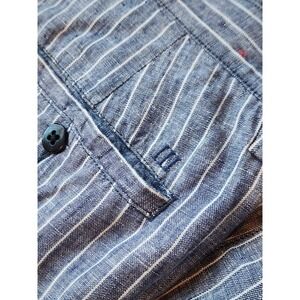 Trevero Mens 100% Linen Striped Trousers Blue White 32x32